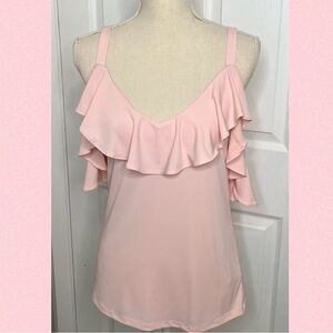 Express Light Pink Ruffle Cold Shoulder Top size Small